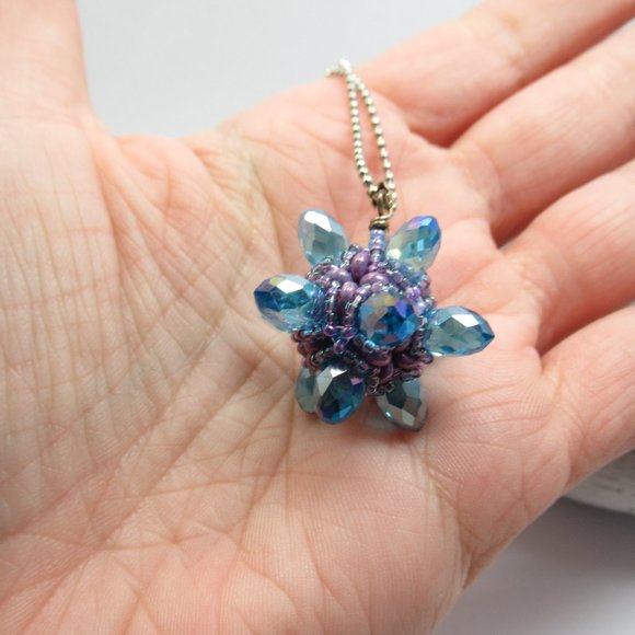 Blue Crystal 3d Beaded Bead pendant - Picture 12 of 15
